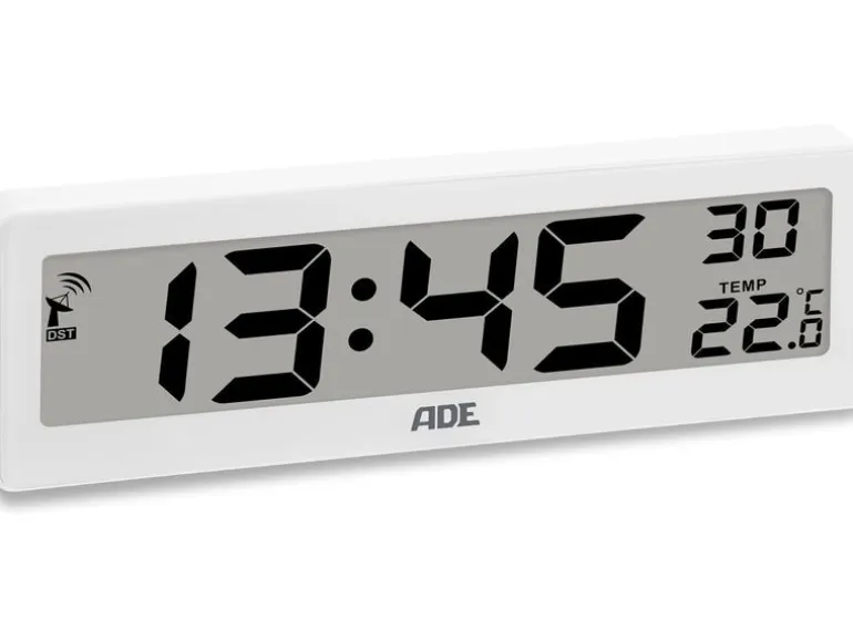 ADE Funkuhr DCF mit XXL-Ziffern digital Weiss