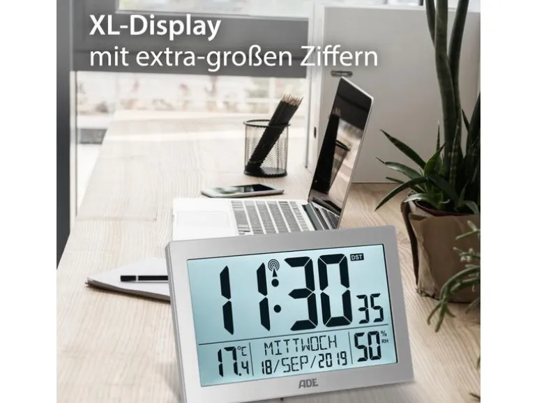ADE Funk-Wanduhr XL, Silber