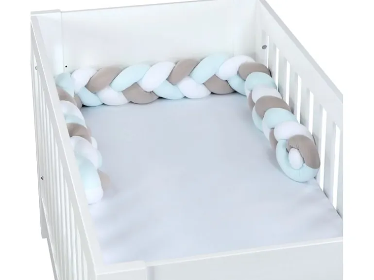 babybay Nestschlange geflochten Weiss/Beige/Aqua 200 cm