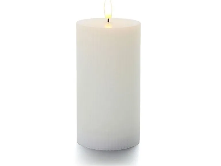 balthasar LED Zylinderkerze Rillen, Weiss