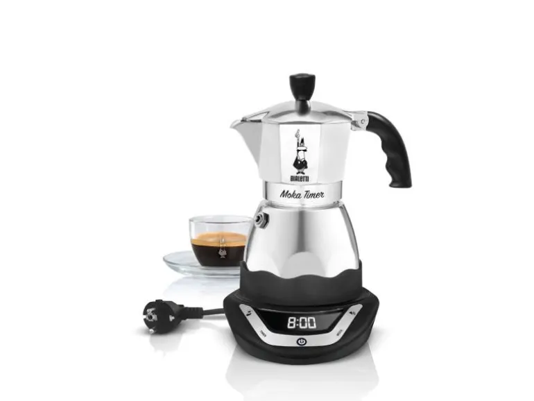 Bialetti Espressokocher Moka Timer 6 Tassen, Schwarz/Silber