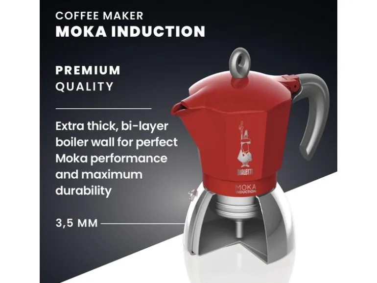 Bialetti Espressokocher New Moka Induktion 4 Tassen, Rot