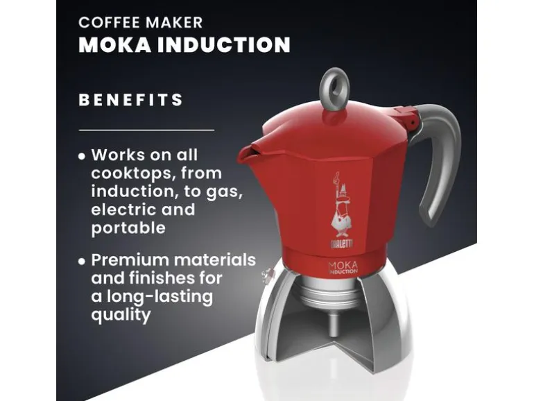 Bialetti Espressokocher New Moka Induktion 4 Tassen, Rot