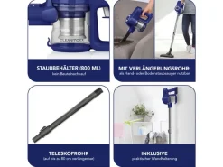 CLEANmaxx Akku-Hand- und Stielsauger Zyklon, Blau/Silber