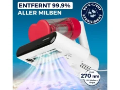 CLEANmaxx Milben-Handstaubsauger 400W, Weiss/Rot + CH-Stecker