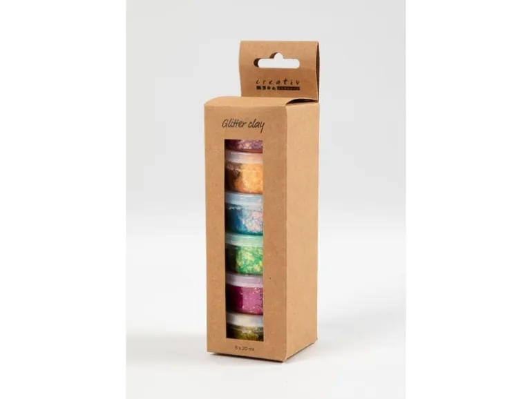 Creativ Company Modelliermasse Glitter Clay 6 x 20 ml, Sortierte Farben