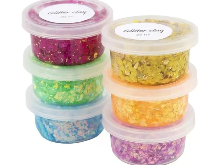 Creativ Company Modelliermasse Glitter Clay 6 x 20 ml, Sortierte Farben