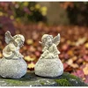 Dameco Grabdekoration Engelfiguren auf Stein, Kunstharz, Grau