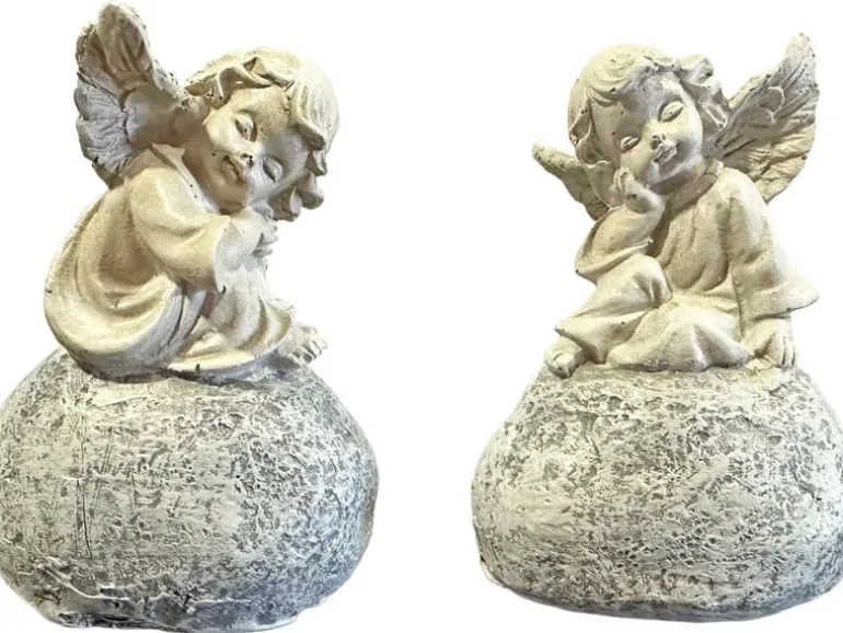 Dameco Grabdekoration Engelfiguren auf Stein, Kunstharz, Grau