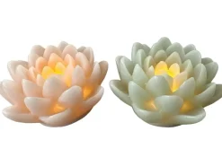 Dameco LED Wachskerze Lotus Blüte 2er Set rosa und türkis grün