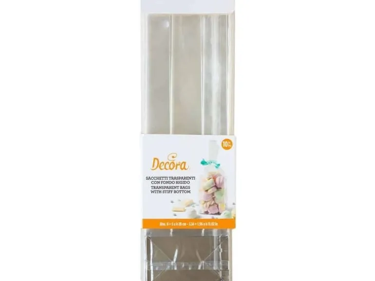 Decora Klarsichtbeutel fester Boden, Silberkarton, mittel, 10 Stk.