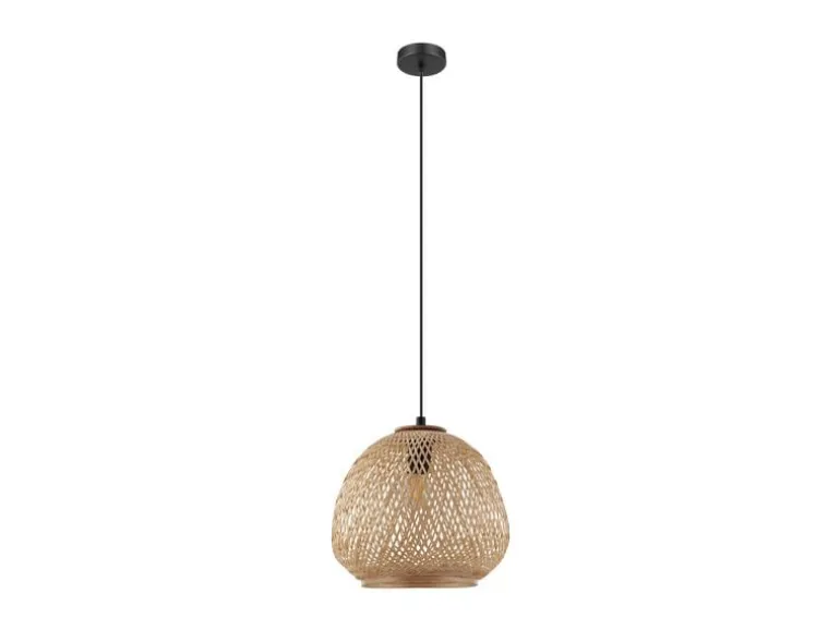 EGLO Leuchten Pendelleuchte DEMBLEBY 1x E27, Schwarz/Natur