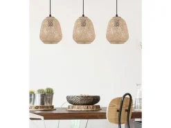 EGLO Leuchten Pendelleuchte DEMBLEBY 3x E27, Schwarz/Natur