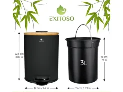 Exitoso Tretmülleimer mit Softclose-Deckel 3 l, Schwarz