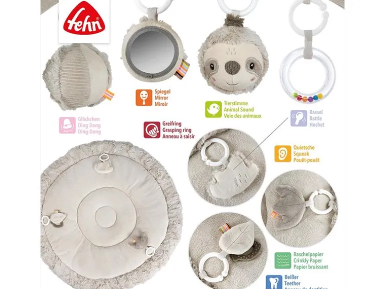 fehn 3-D-Activity-Decke Faultier, Grau/Beige