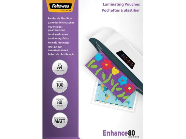 Fellowes Laminierfolie A4, 80 µm, 100 Stück, Matt