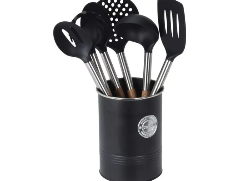 FURBER Küchenutensilien mit Ständer 7-teilig, Schwarz