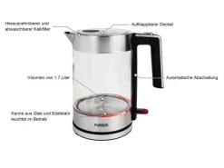 FURBER Wasserkocher Vetro 1.7 l, Silber/Transparent