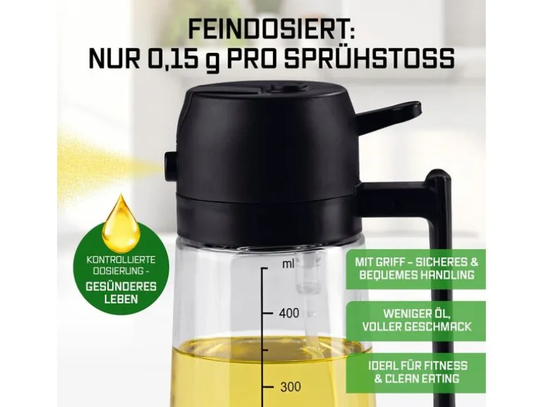 GOURMETmaxx Öl Spender 470 ml, Schwarz/Transparent