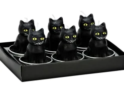 G. Wurm Teelichter Katze 6 Stück, Schwarz