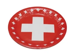 Haushaltsware Einwegteller Schweizerkreuz 23 cm, 8 Stück, Rot/Weiss