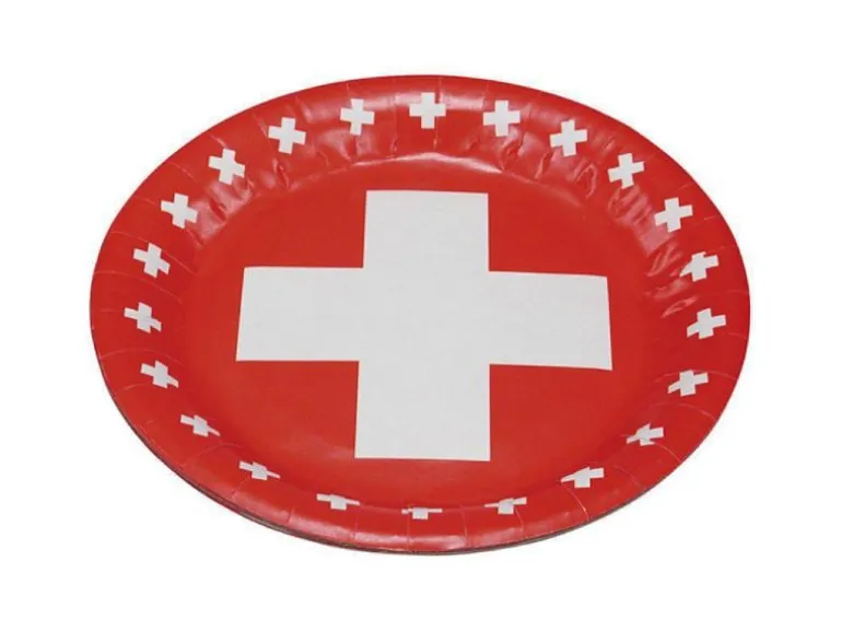 Haushaltsware Einwegteller Schweizerkreuz 23 cm, 8 Stück, Rot/Weiss