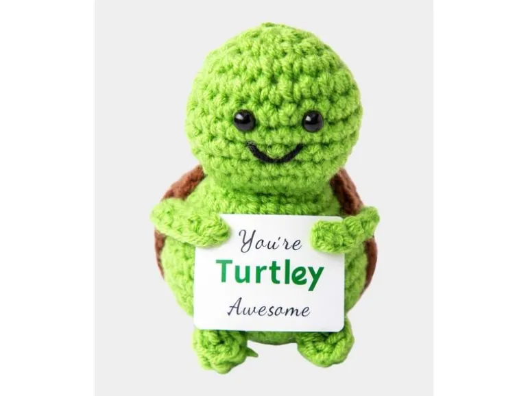 I AM CREATIVE Aufsteller Positive Turtle Gehäkelt, Grün, 9 cm