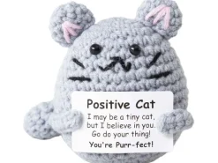 I AM CREATIVE Aufsteller Positive Cat Dekofigur Plüschtier Grau 8.5 cm