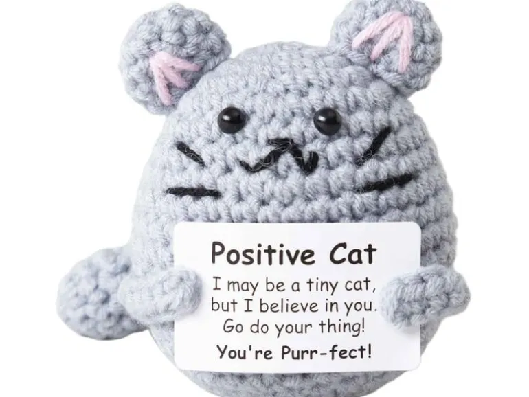 I AM CREATIVE Aufsteller Positive Cat Dekofigur Plüschtier Grau 8.5 cm