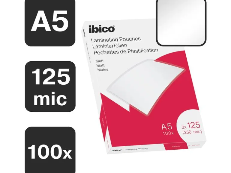 Ibico Laminierfolie A5, 125 µm, 100 Stück, Wasserabweisend; Matt
