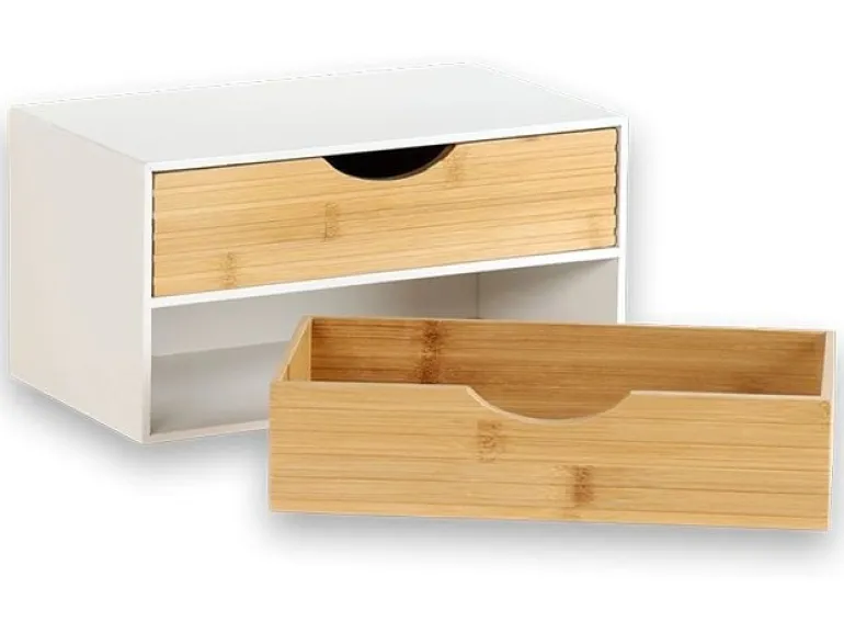 Kesper Organizer 2 Schubladen, Bambus, weiss/natur