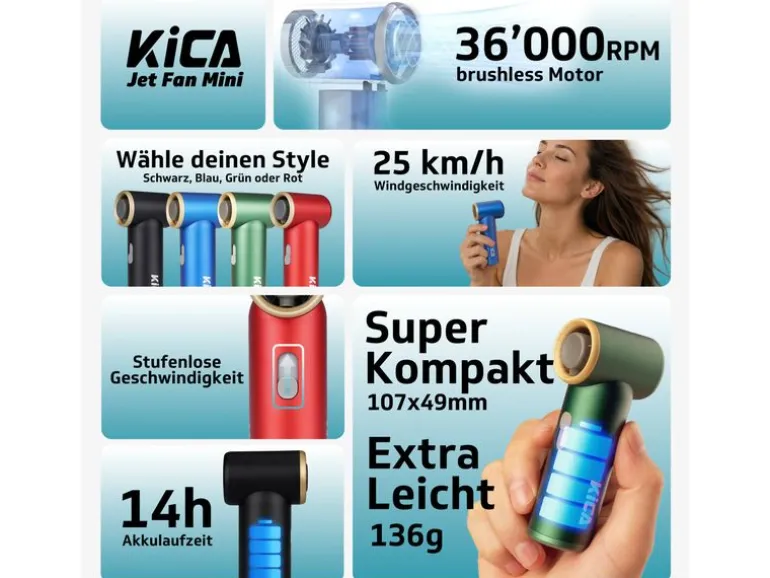 KiCA Jet Fan Mini-Handventilator Rot