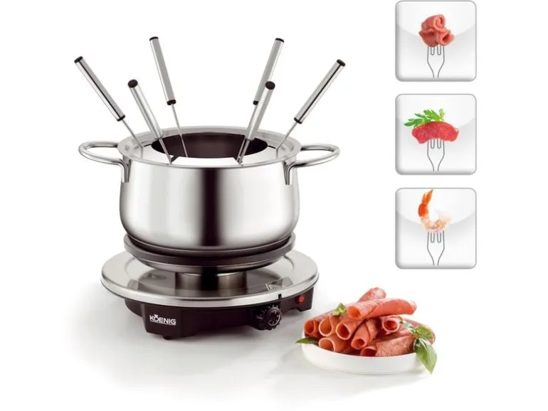 Koenig Fleischfondue-Set Bourguignonne/ Chinoise 8 Teile, Silber