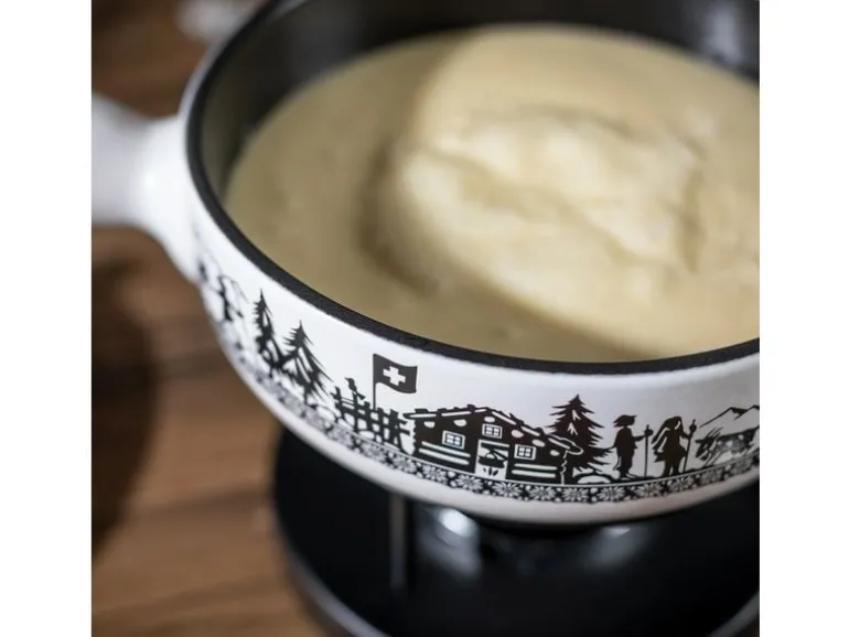 Kuhn Rikon Käsefondue-Set Induktion Alpweide 8 Teile, Schwarz/Weiss