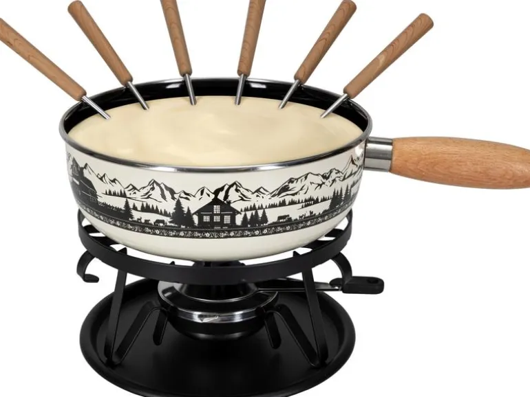 Nouvel Käsefondue-Set Maiensäss 9 Teile, Schwarz/Weiss