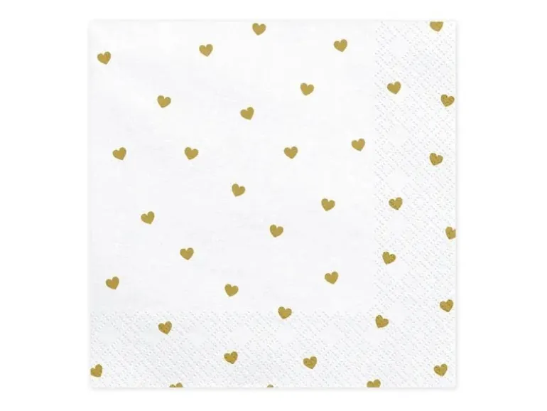 Partydeco Papierservietten Herzen Weiss/Gold, 33 x 33 cm, 20 Stück
