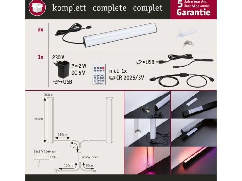 Paulmann EntertainLED Lightbar Dynamic RGB, 30 cm, Schwarz, 2er Set