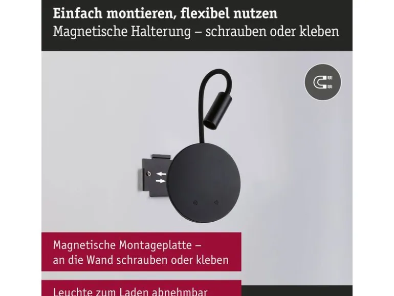 Paulmann LED Akkuwandleuchte Miora 2700K dimmbar Schwarz