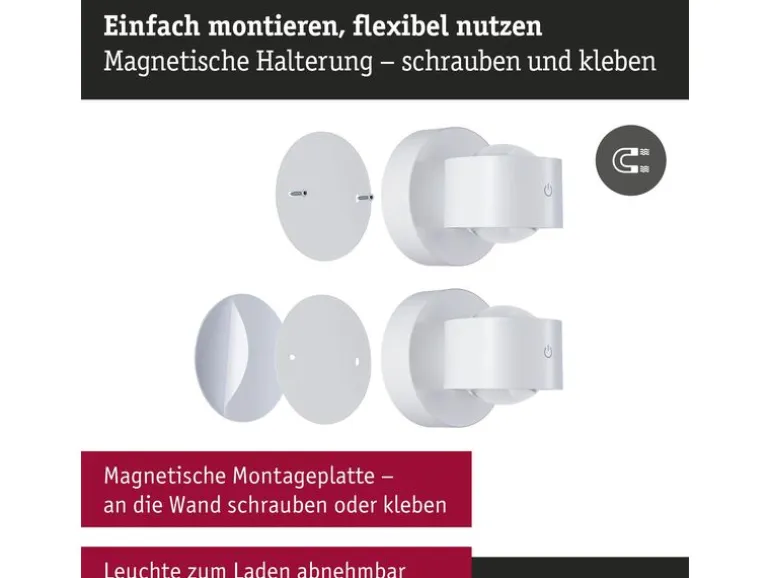 Paulmann LED Akkuwandleuchte Zorik 2700K dimmbar Weiss
