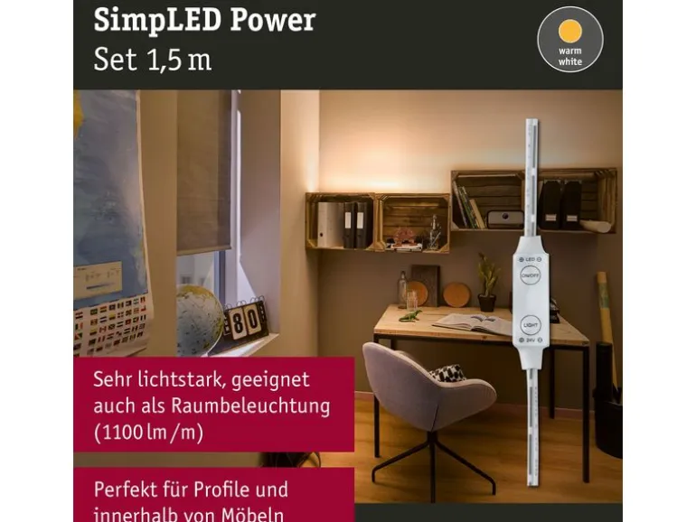 Paulmann LED-Stripe SimpLED Power 3000 K, 1.5 m Set