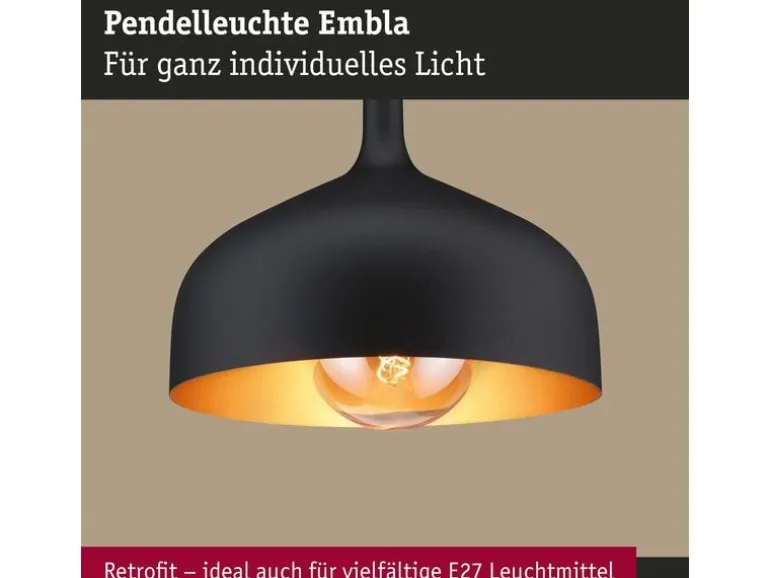 Paulmann Pendelleuchte Embla II E27 Schwarz Gold Metall Metall