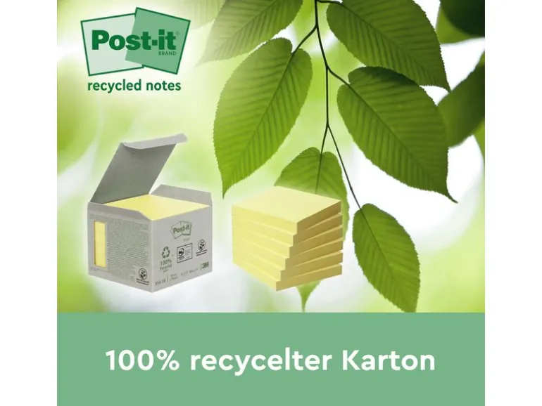 Post-it Notizzettel Post-it Recycling Gelb, 7.6 cm x 7.6 cm