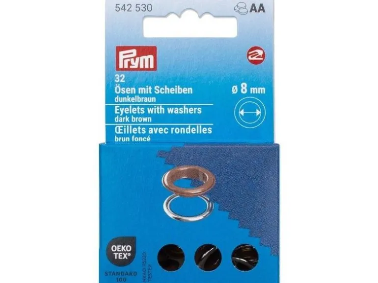 Prym Ösen mit Scheiben, 8 mm Dunkelbraun, Silber