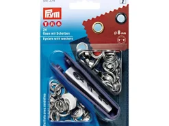 Prym Ösen + Scheiben 8 mm, Silber, 24 Stück