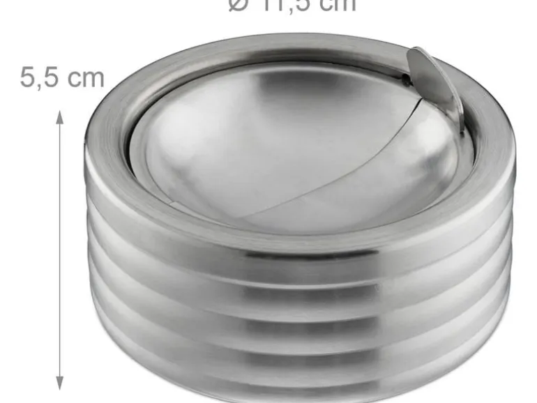 relaxdays Aschenbecher mit Deckel Silber