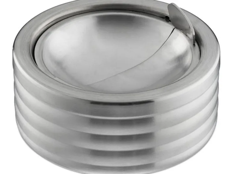 relaxdays Aschenbecher mit Deckel Silber