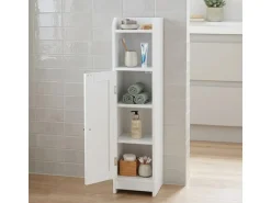 relaxdays Badschrank 18 x 80 cm, Weiss/Silber