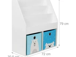 relaxdays Bücherregal für Kinder 79 x 72 x 30.5 cm Weiss/Blau
