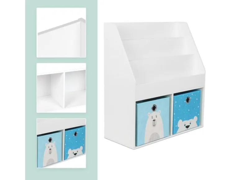 relaxdays Bücherregal für Kinder 79 x 72 x 30.5 cm Weiss/Blau