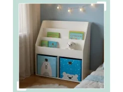 relaxdays Bücherregal für Kinder 79 x 72 x 30.5 cm Weiss/Blau
